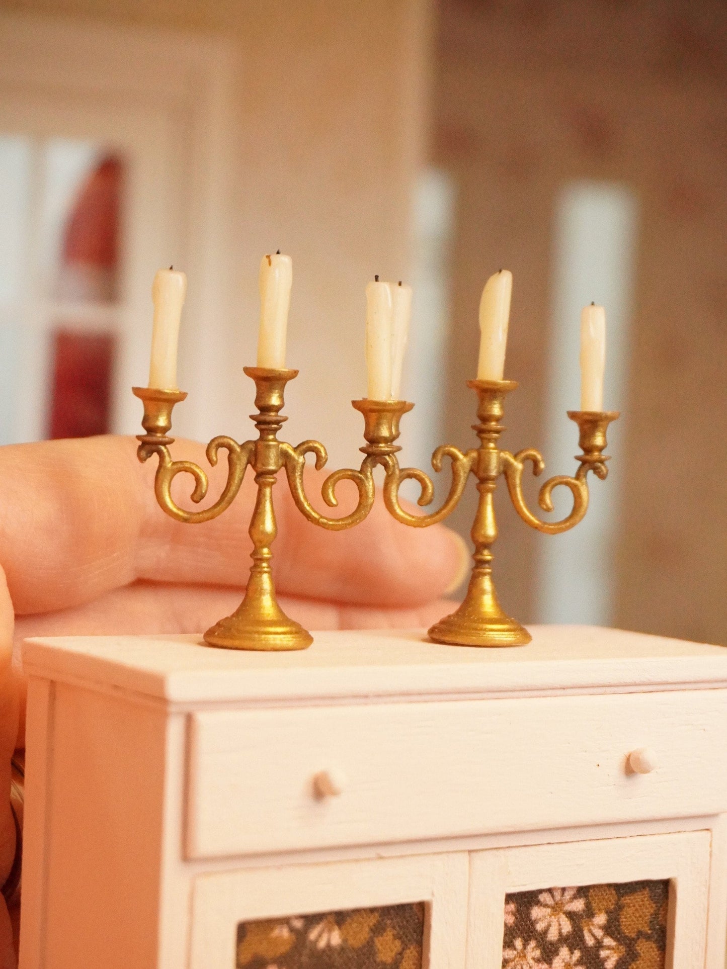 Miniature Candleholder for 3 Candles | 1:12 Scale Dollhouse Candelabra | Antique Miniatures