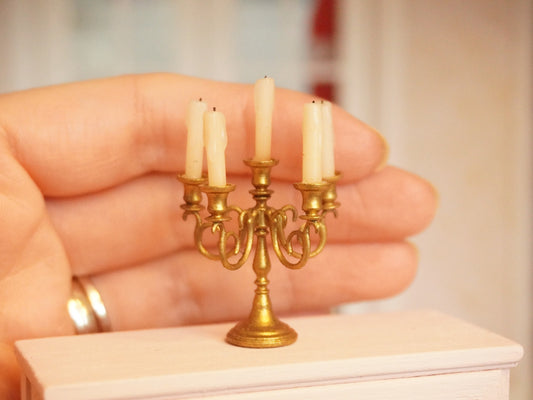 Miniature Candleholder for 5 Candles | 1:12 Scale Dollhouse Candelabra | Antique Miniatures