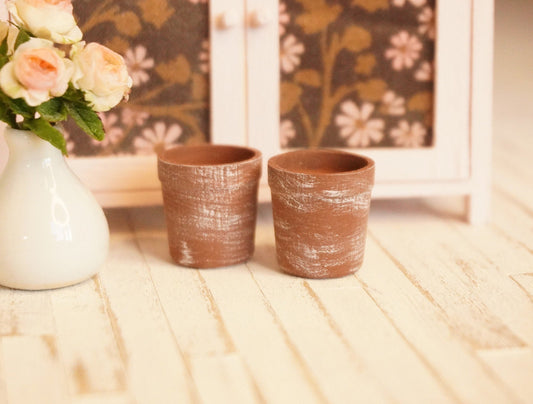 Set of 2pcs 1:12 Scale Flower Pot | Dollhouse Miniature Garden Accessories | Miniature Planting Pot