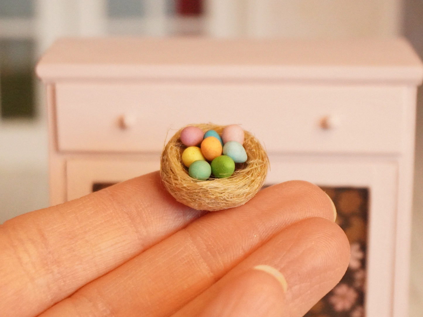 1:12 Scale Birdnest with Easter Eggs | Dollhouse Easter Decoration | Miniature Pastel Eggs