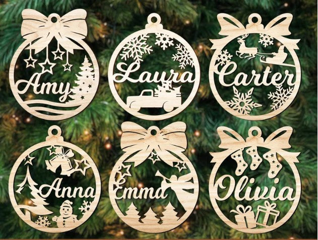 Personlig julepynt med navn og silhuetter